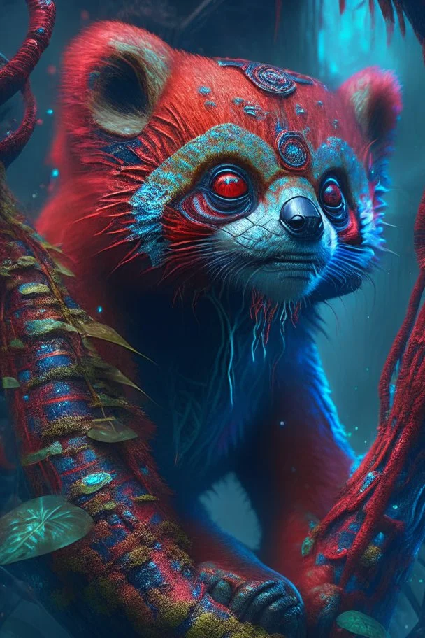Red panda snake koala alien,FHD, detailed matte painting, deep color, fantastical, intricate detail, splash screen, complementary colors, fantasy concept art, 32k resolution trending on Artstation Unreal Engine 5