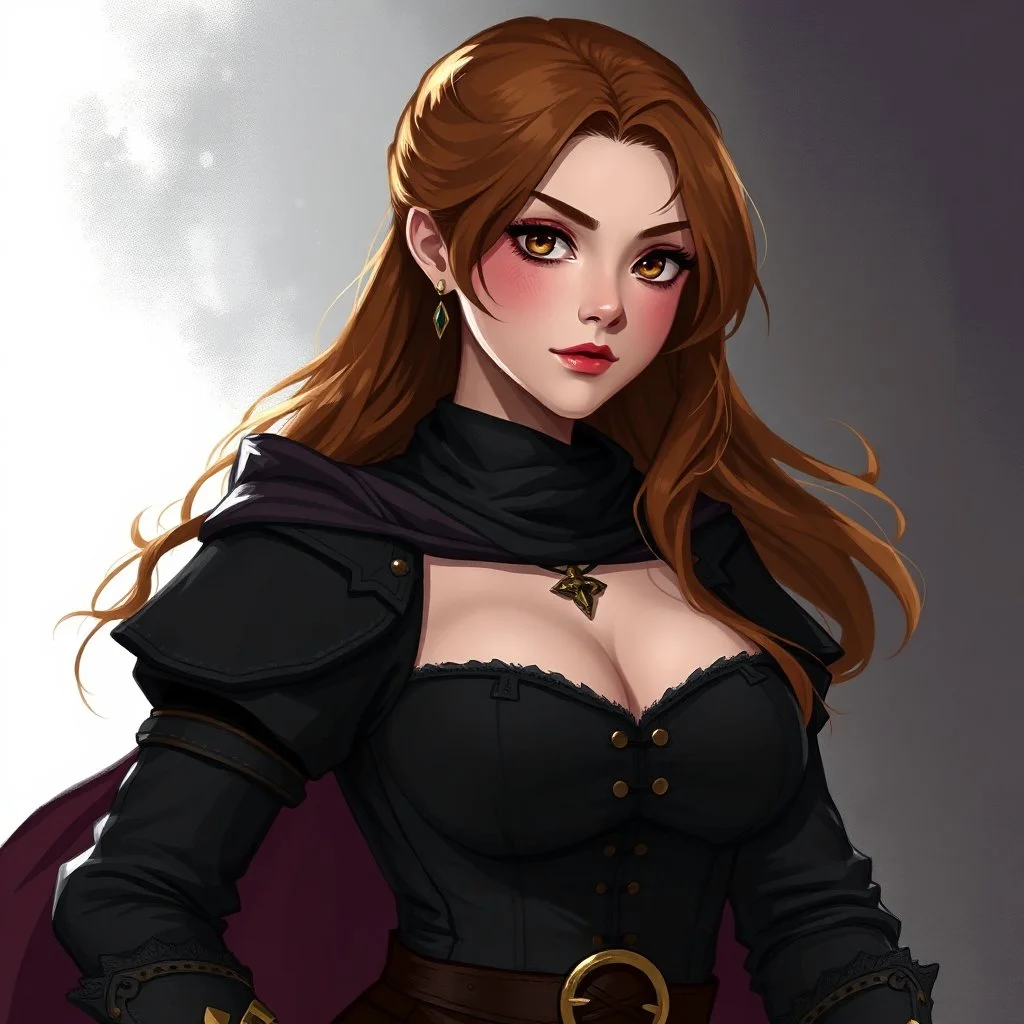 pretty girl, conventionally attractive, dark clothes, tight top, medieval, sorcerer, hazel hair, digital art