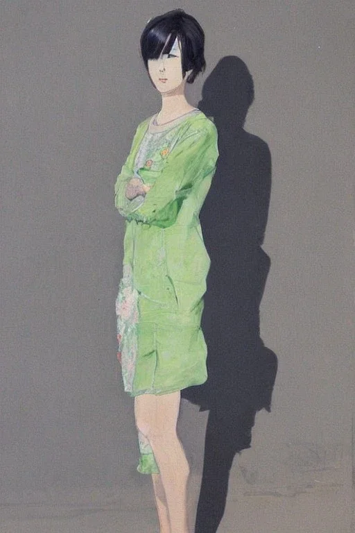 Full body portrait, painting, medium shot lady ShibuyaPunk