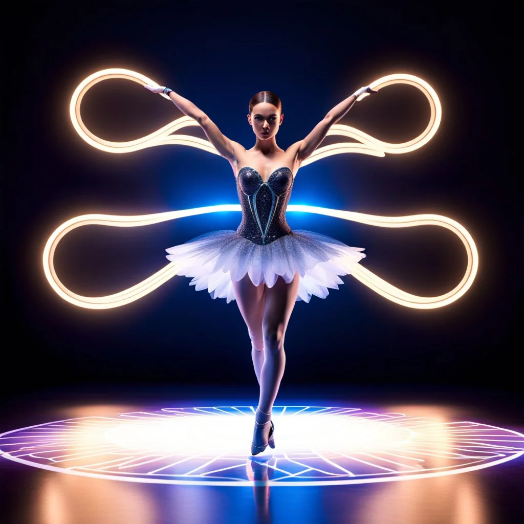 a recursive 3d fractal mocap graphic balerina in stage with lights