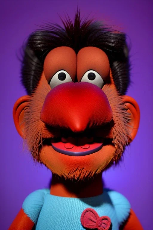 Waist up muppet Portrait, Nicolas maduro muppet doll, photo studio, red background, unreal engine 5, concept art, art station, ray tracing, lumen lighting, ultra detail, volumetric lighting, 3d.