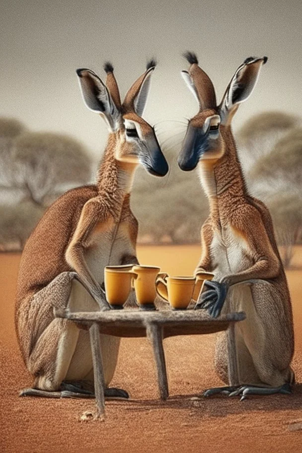 kangaroos drinking coffee