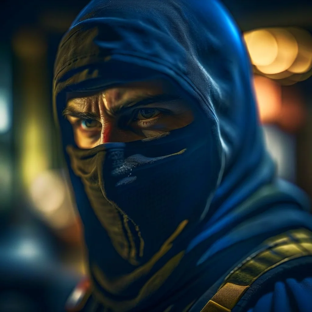 portrait of ninja showing regret after bad decision, shot on Hasselblad h6d-400c, zeiss prime lens, bokeh like f/0.8, tilt-shift lens 8k, high detail, smooth render, down-light, unreal engine, prize winning