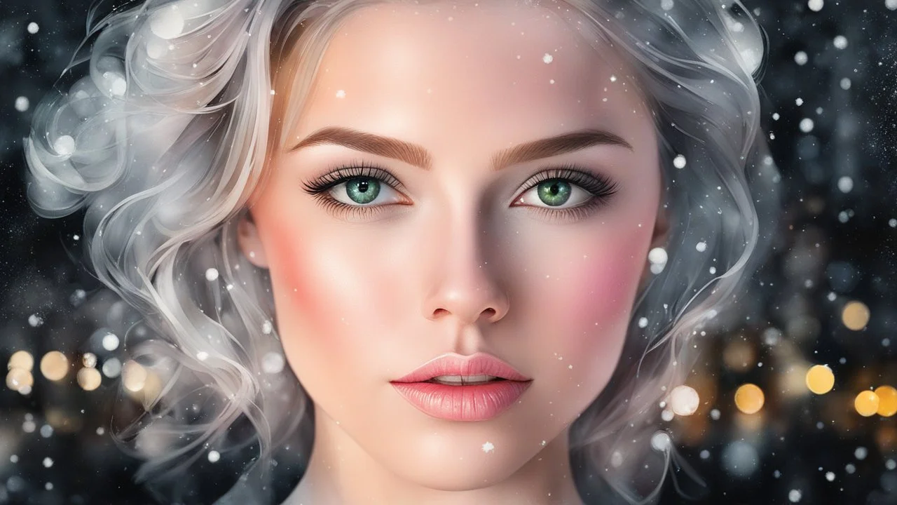 woman, night, city, snow, watercolor, glow, transparency, lumen, professional photo, 3d, 64k, high resolution, high detail, computer graphics, hyperrealism, f/16, 1/300 s. highly detailed digital painting, double exposure, colors: white, silver, gray, delicate pink, delicate green, delicate blue, beige, delicate lace, pastel photorealistic painting, watercolor, tenderness, pastel,