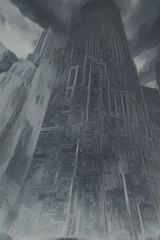 surrealis monochrome A fragmented, surreal sculpture liguid blue color of photorealistic image 3d,psychedelic art glossy emerging from devilish a crumbling empire state building. The girl face appear and intricate details, evoking a haunting expression. set against a backdrop of stormy, cloud-filled skies. bauhaus art The overall tone is dark blue and moody, suggesting themes of decay and transformation.fine lines draw