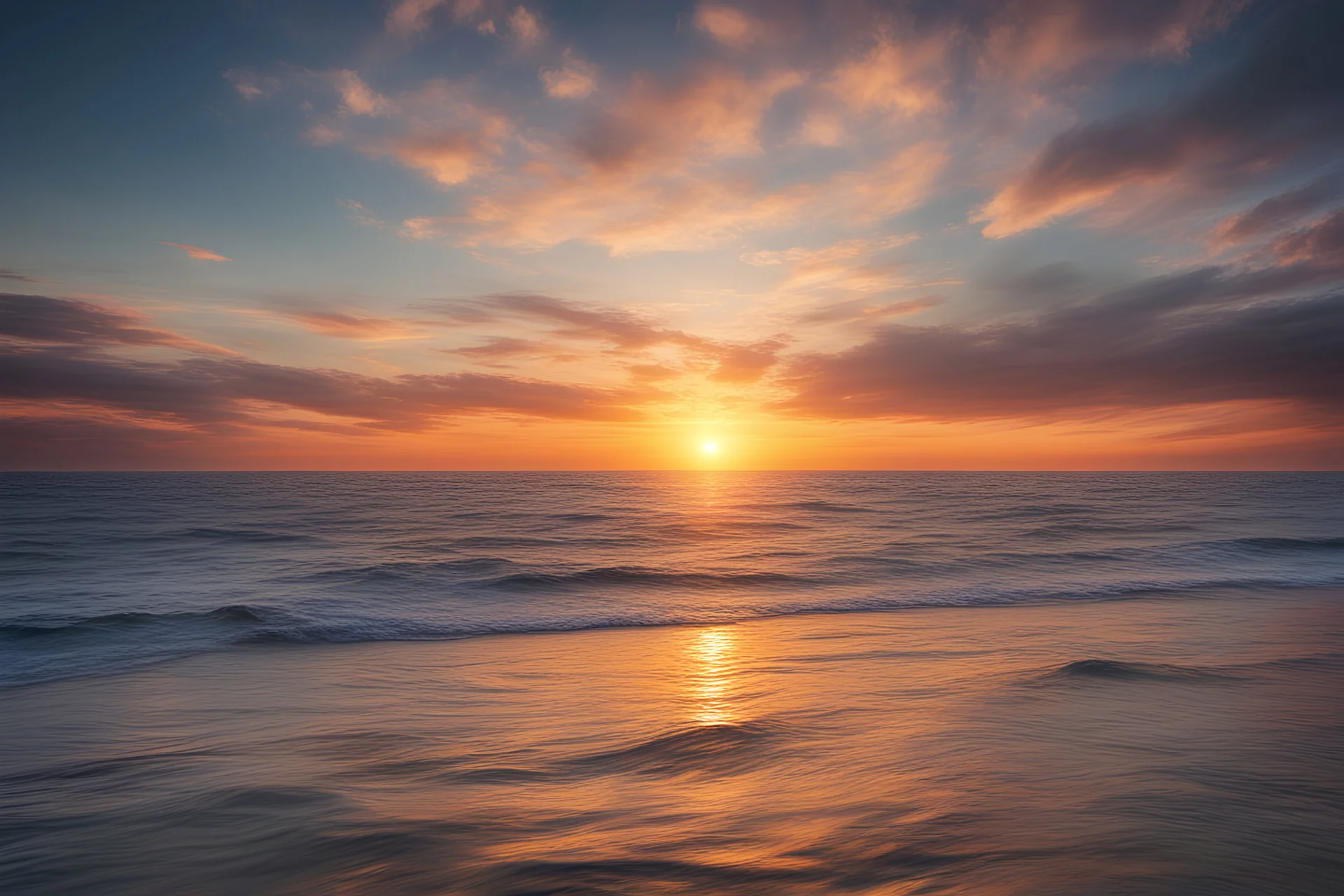 a beautiful sunset on the calm sea, high definition,