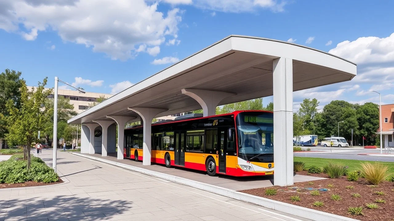 Central de autobuses estilo Bauhaus en estado Manual con Pasarela en cultivo