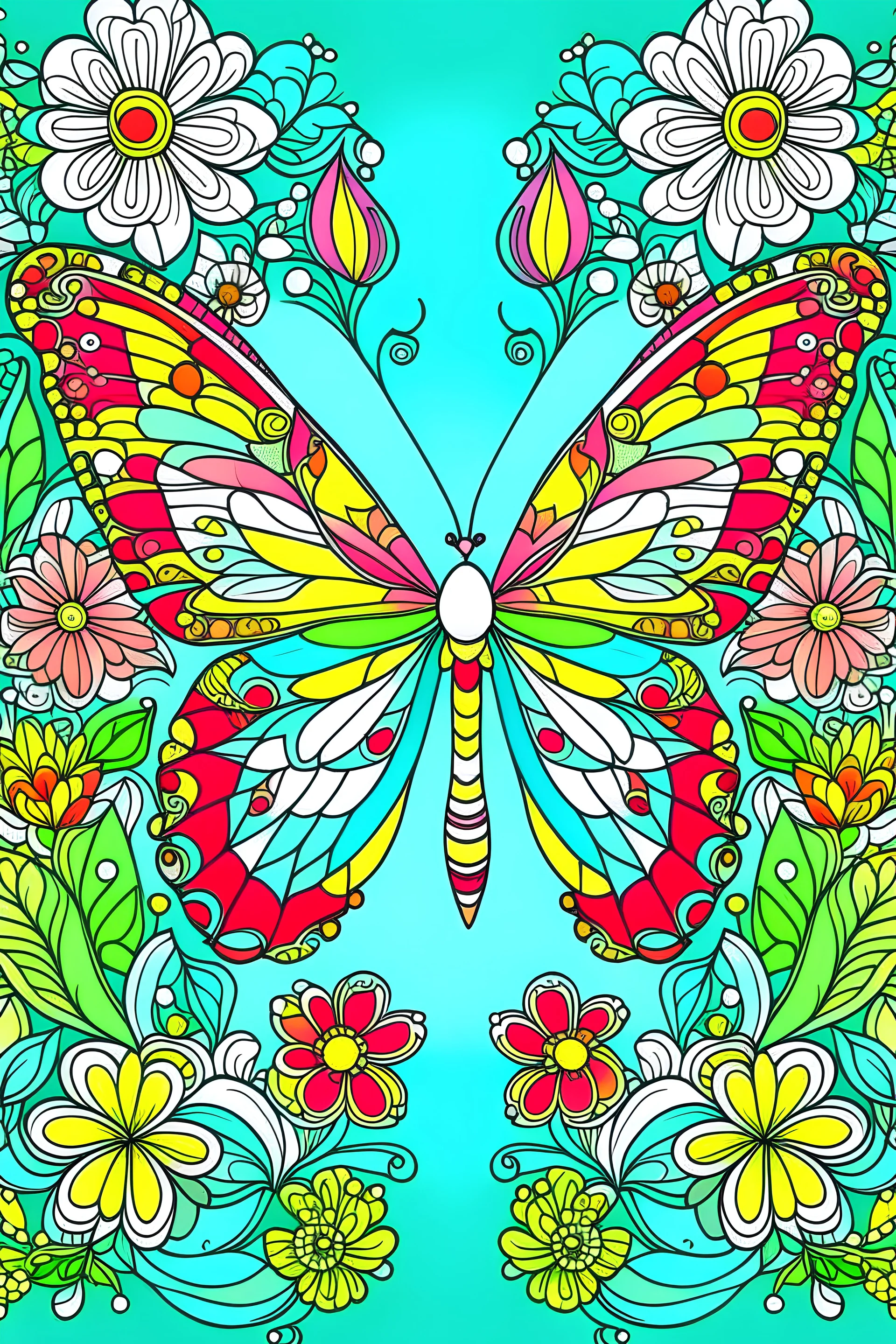 the cover for coloring book ,Easy Patterns , butterfly with flowers ,color