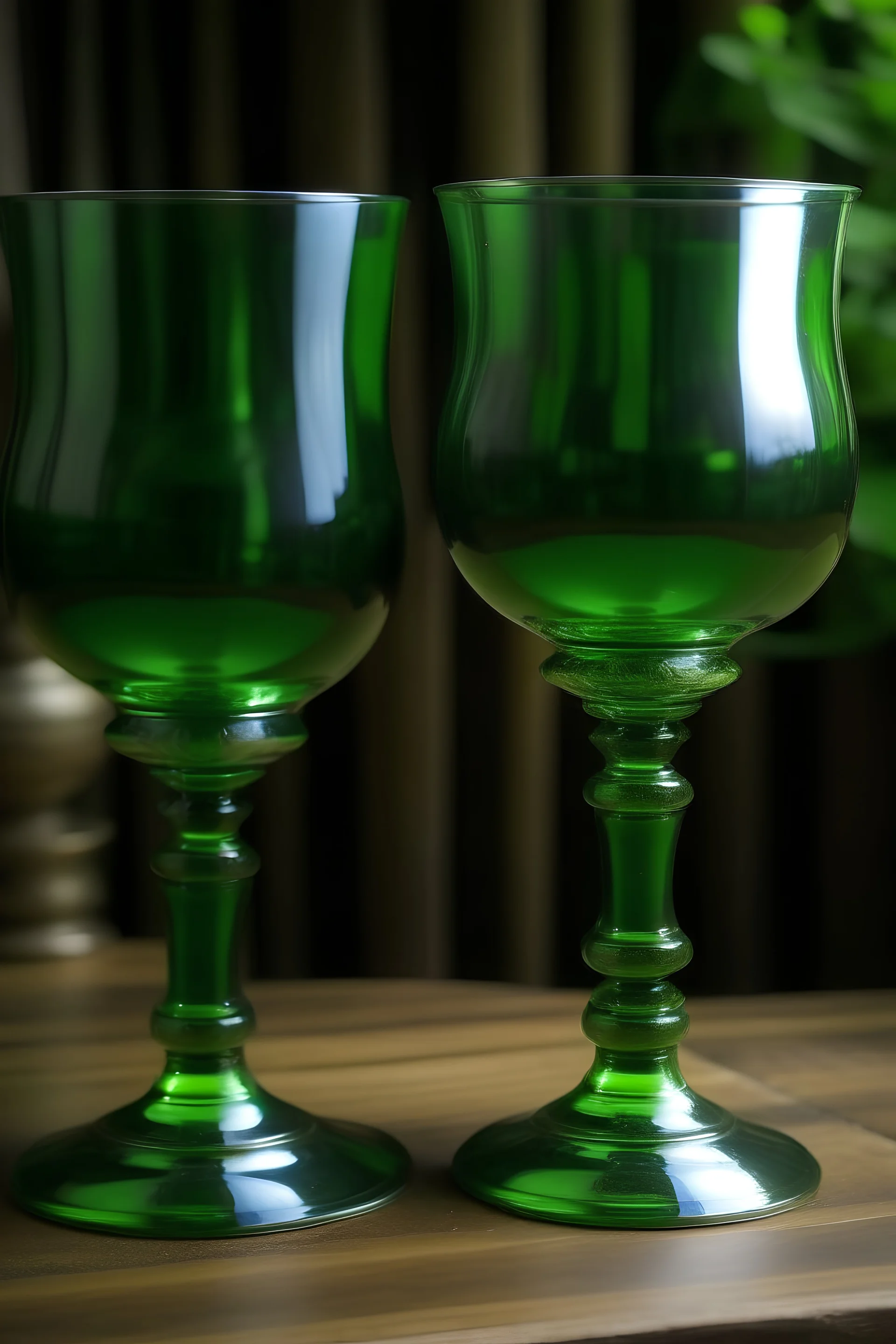 Transparent green oversized goblets