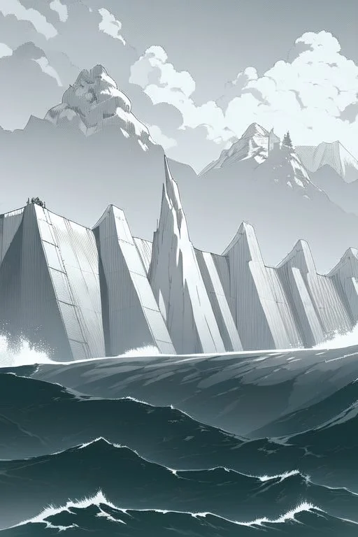 A cliff by the sea, greyscale