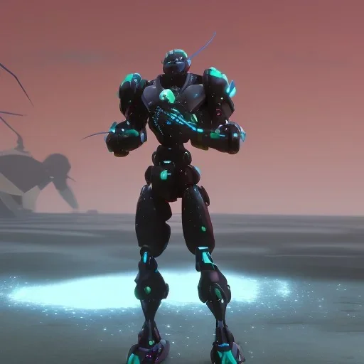 Mecha with metal spider legs his hands are machine guns. Driver is animal