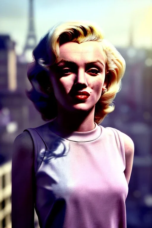 Medium shot portrait, blonde woman, young Marilyn Monroe face, perfect iris, Chanel dress style, paris background, by jimmy marble, soft color, highly detailed, unreal engine 5, ray tracing, RTX, lumen lighting, ultra detail, volumetric lighting, 3d, finely drawn, high definition, high resolution.