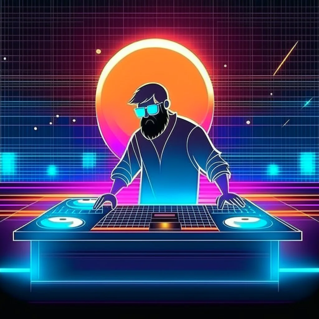 Dance hall ,dj play ,laser lights, l, beard DJ play music with DJ desk, disco ball