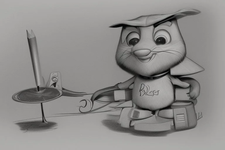 a toon character seating on film reel his hand with drawing paper and pencil and draw somthing