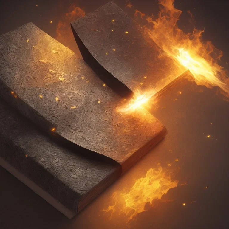 Magic Book papper shine. Meteorite falling in the background. Damascus steel. Fire. Dark element black.