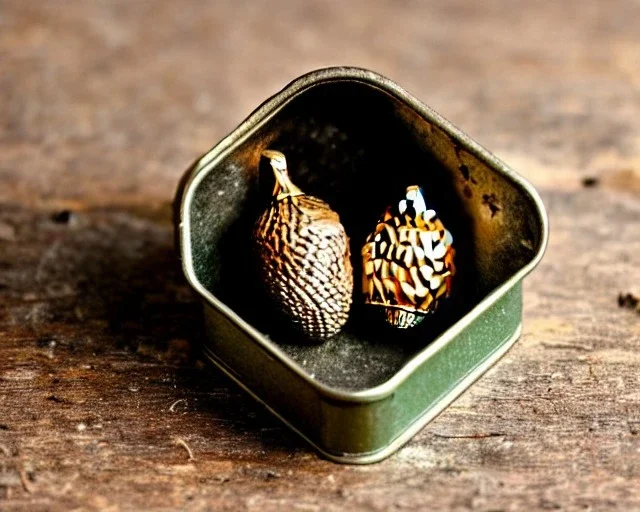 acorn in tin box with note wrapped around