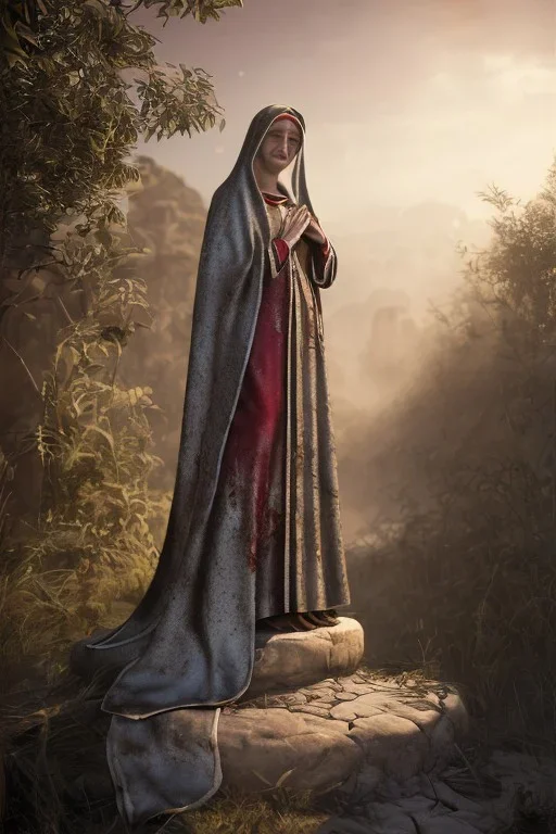 The Virgin Mary, cry in the dark, blood, darkness, Outlast, photorealistic illustration, 8k