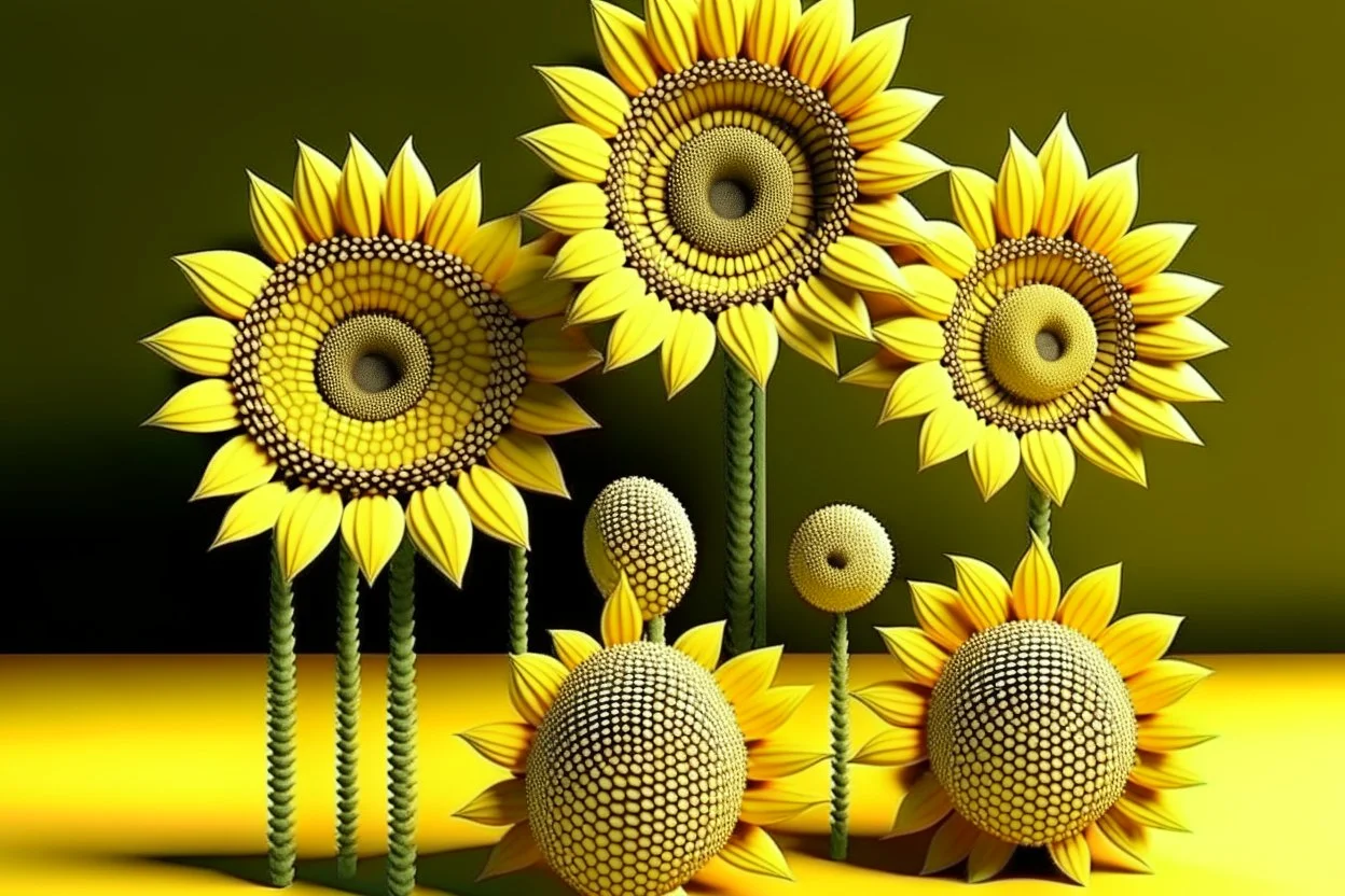 3d,sunflowers,patterns,minimalism,dada