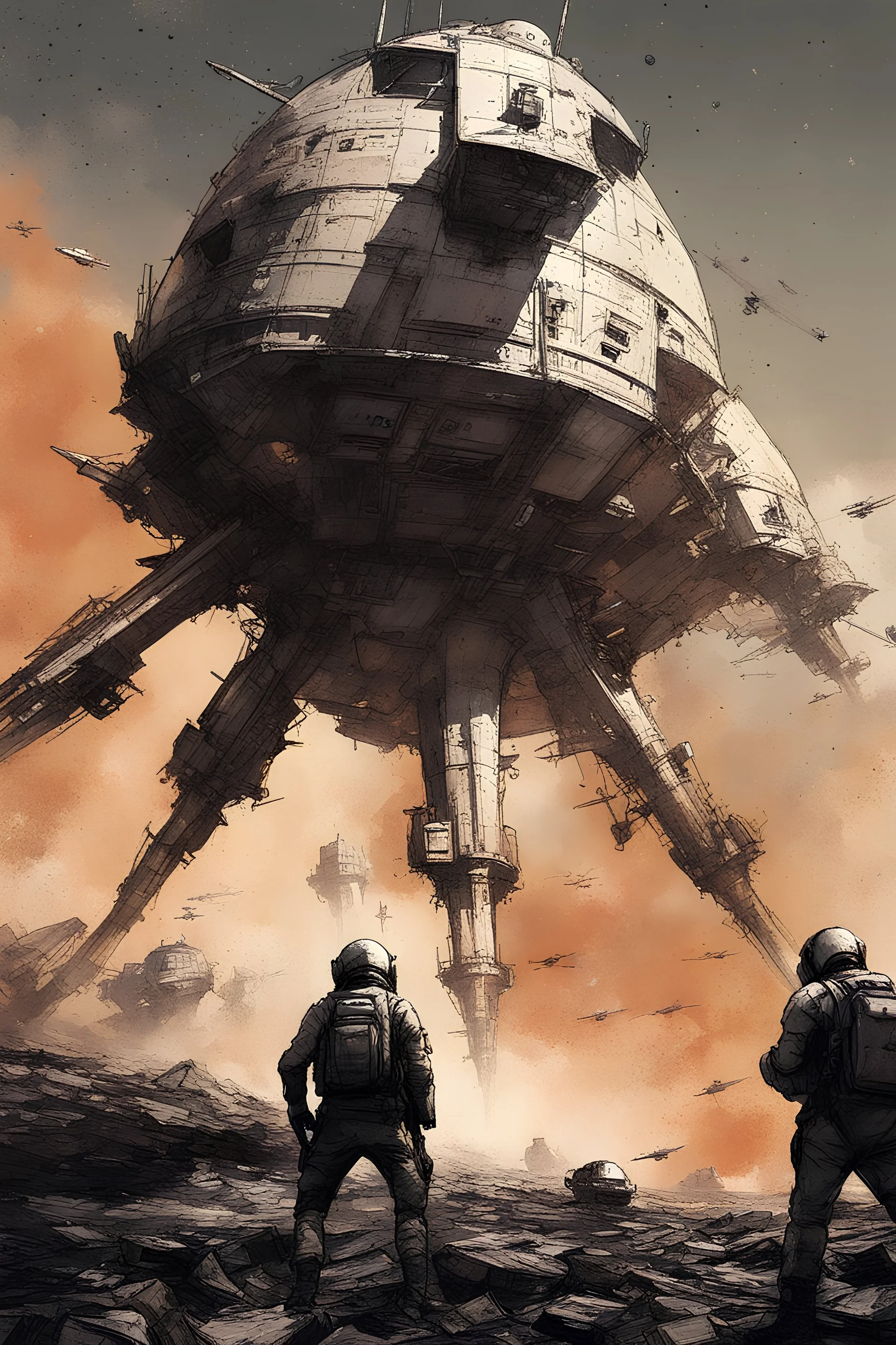 The siege of the planet by alien spaceships, interplanetary battle, explosions, the distant sun, by Florian Nicolle