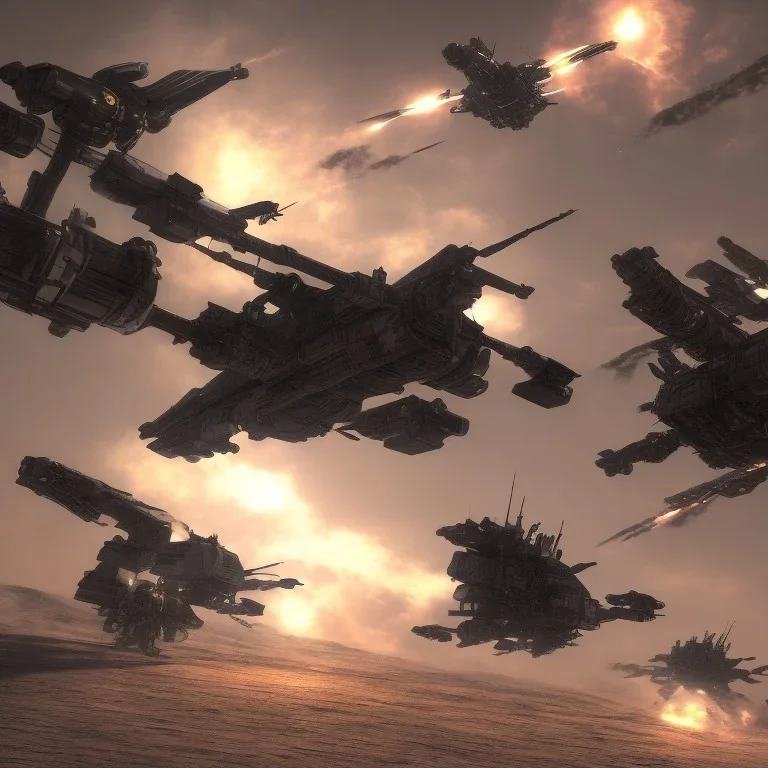 Armored Core fight another Armored Core fly in the sky in the desert with beside the ocean where you can see the space in the sky with twilight on the horizon, 4k resolution