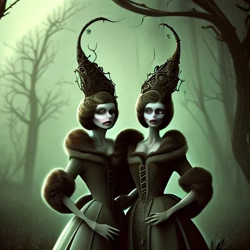 extrem tim burton style of evil stepsisters, sharp focus