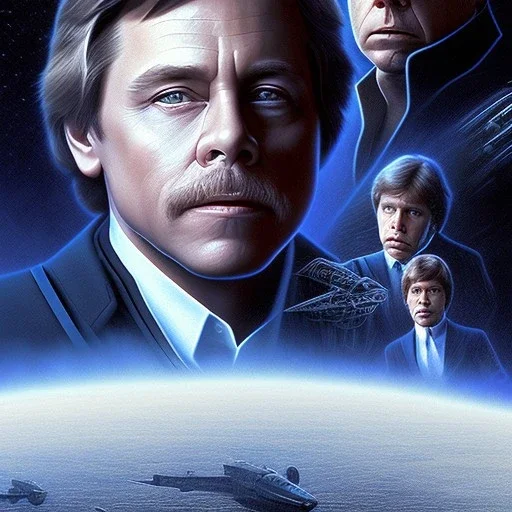 extremely detailed 8k hyperspace wallpaper,complete and photo realistic detailed head to waist stunning photo realistic portrait of mark hamill as luke skywalker in star wars with short lenght, Symmetrical, soft, fine, warm, photo realistic hair, blue eyes, professional majestic photo realistic painting by Ed Blinkey, Atey Ghailan, by Jeremy Mann, Greg Manchess, Antonio Moro, trending on ArtStation, Intricate, High Detail, Sharp focus,dramatic, by greg rutkowski,careworn face,space outfit