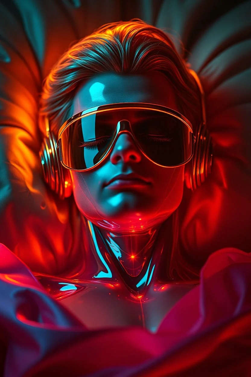 A hyper-realistic,A detailed photo of the Sleeping Beauty , bathed in cinematic light. You can see all the inside of his body, with two Daft Punk-style, realistic elements, captured in infinite ultra-high-definition image quality and rendering, full size photo