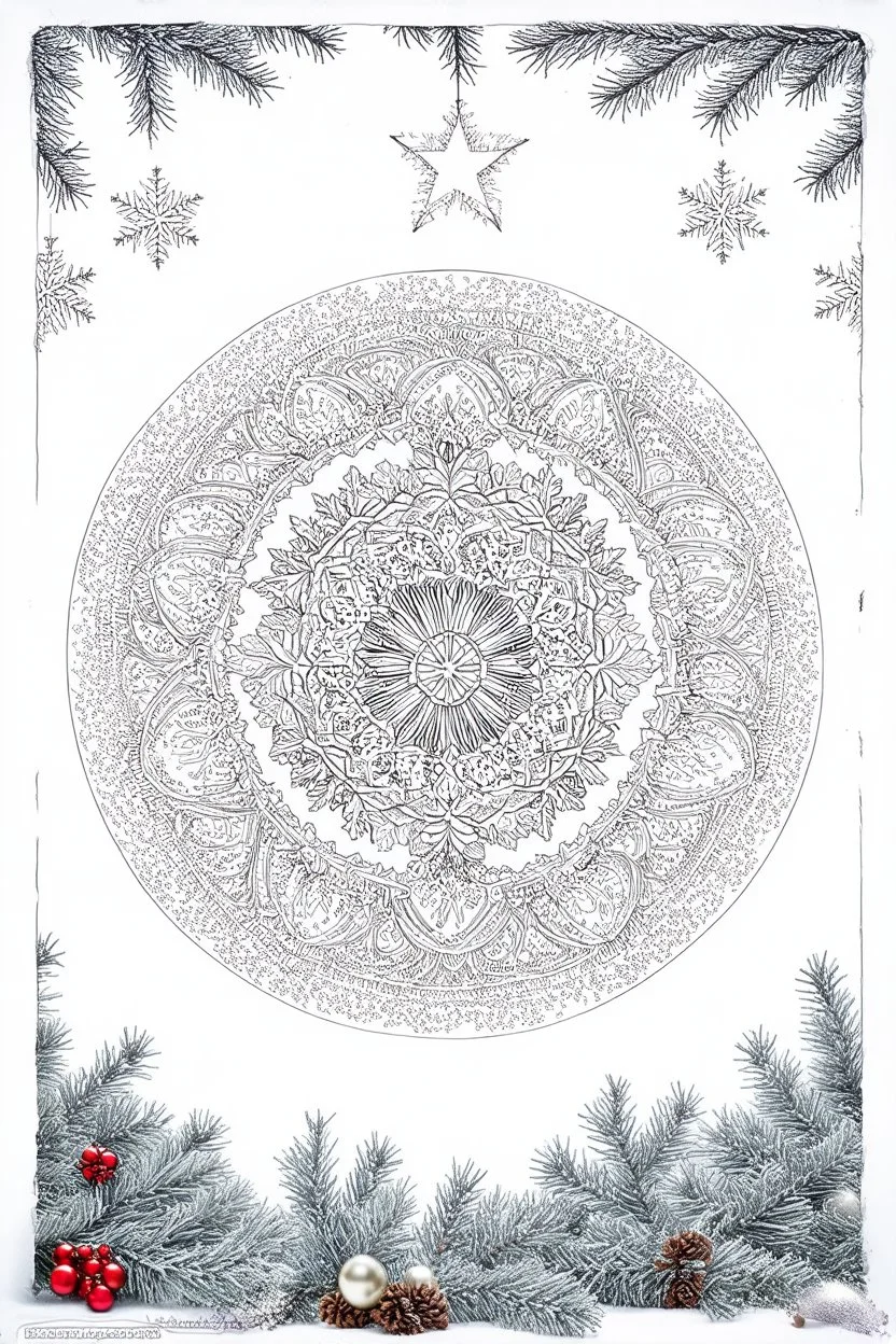 christmas mandala drawing, coloring page