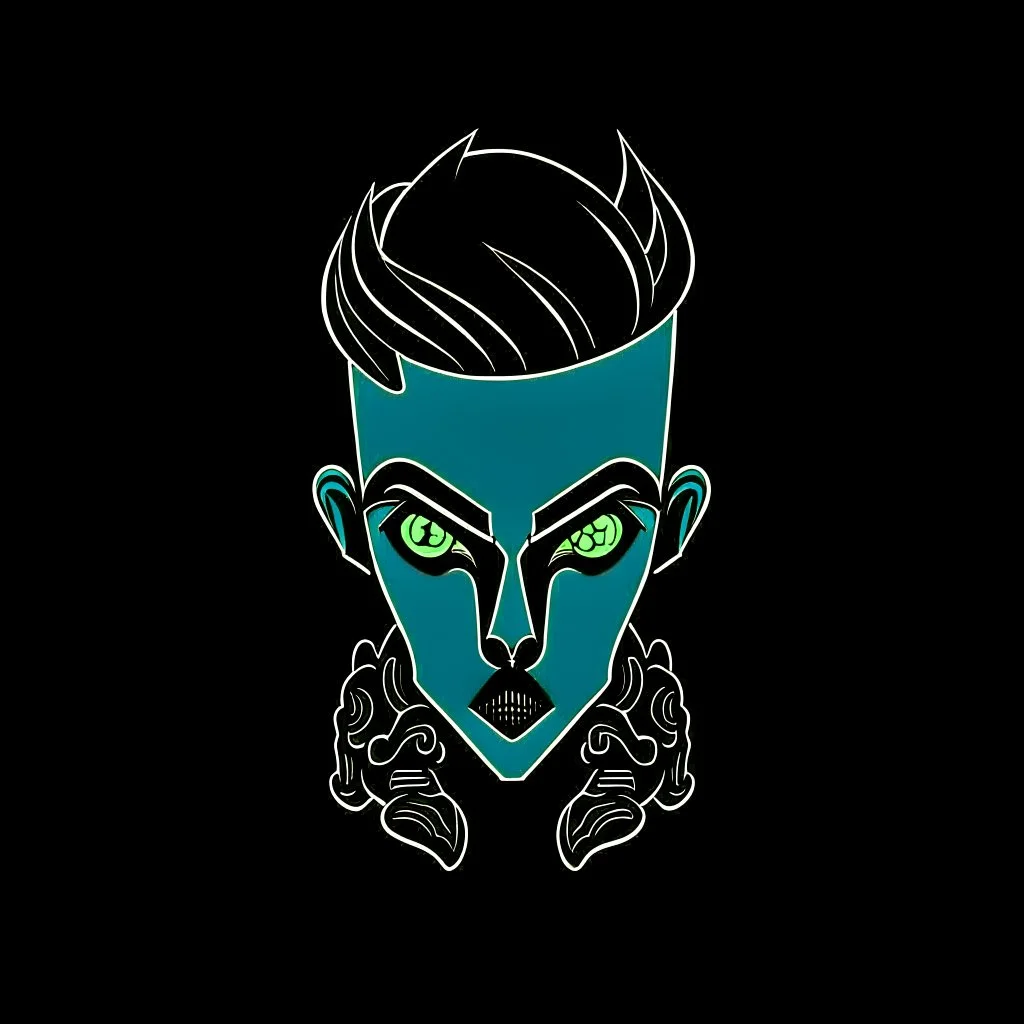 creepy evil androgynous human with a face made out of shoes. Logo style.