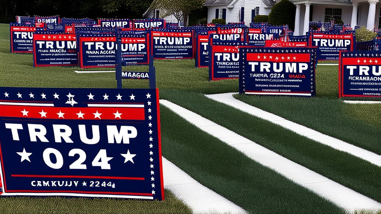 trump and maga 2024 campaign signs all over lawn