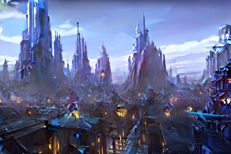 City crystalline towers magic airship fantasy