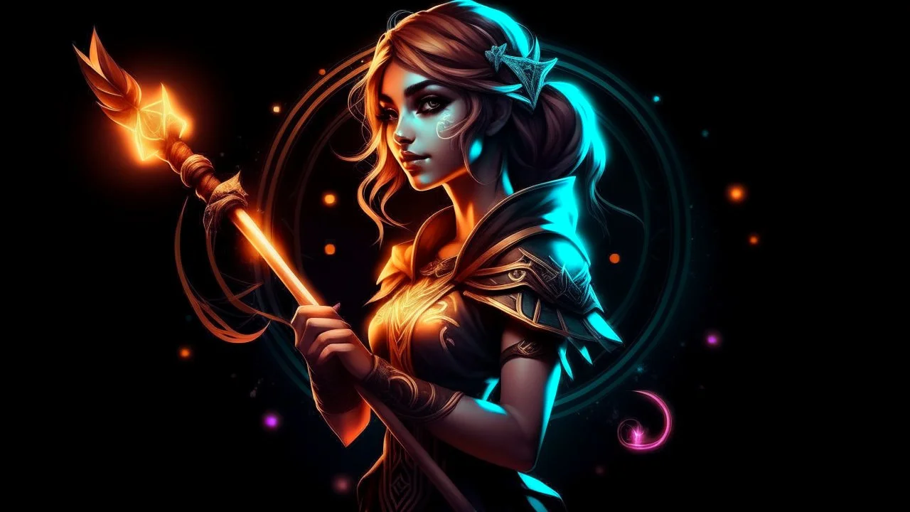 game fantasy girl on a bright background holds a magic staff, with the ERAZE logo. The edges of the image fade to black.