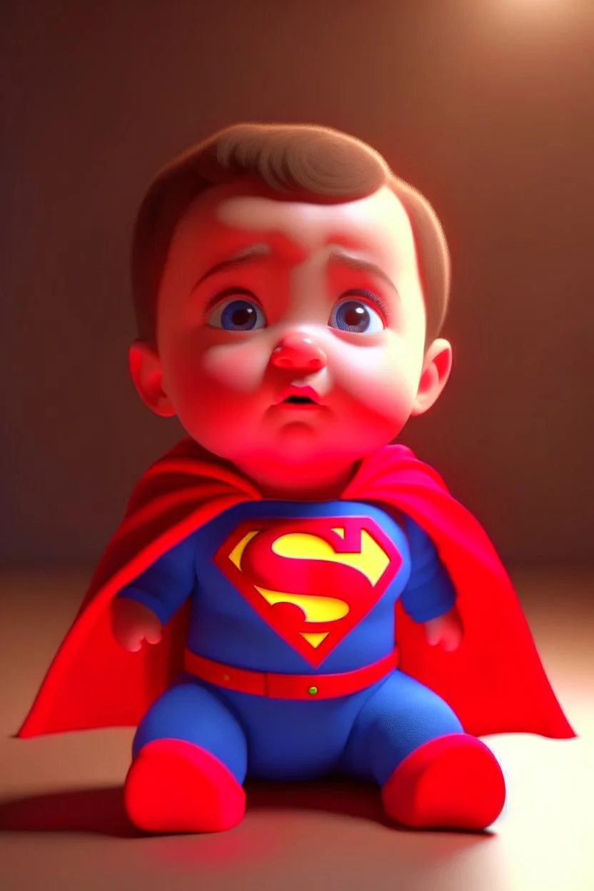 baby super man 3d render photo, cinematic