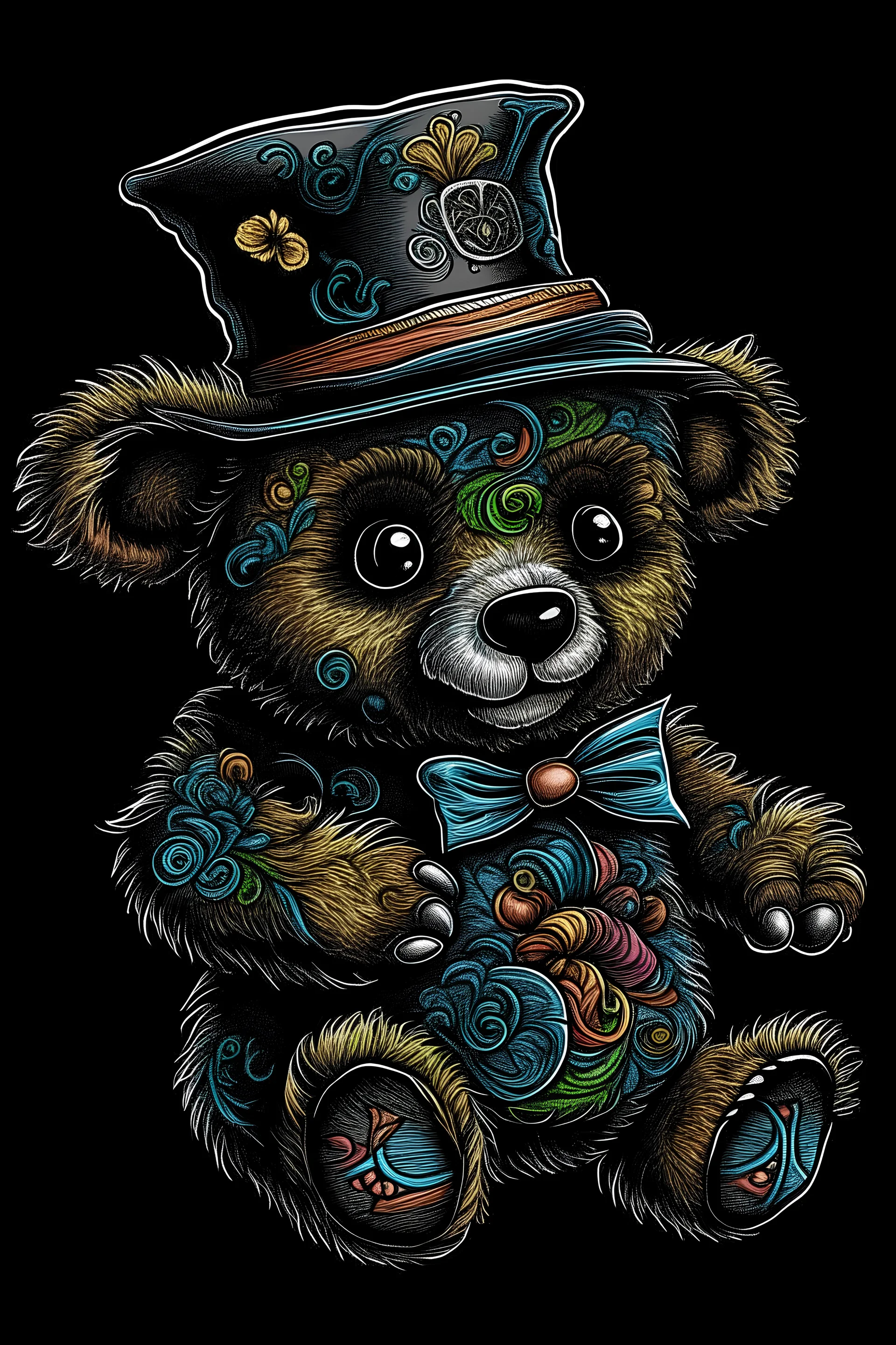 Very detailed and colorful drawing of the teddy bear with Capelo graduate hat black