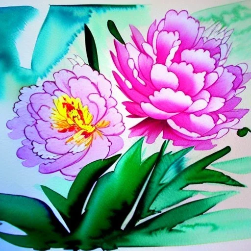 water color peony painting