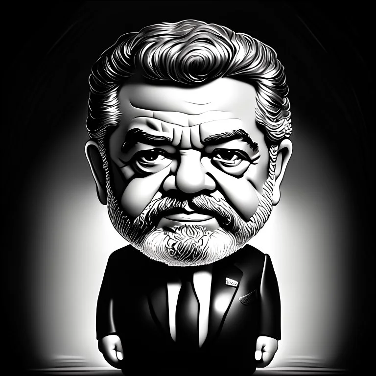 Retrato chibi de Luis Ignacio Lula da Silva presidente de Brasil, serio, calidad ultra, hiperdetallado, color blanco, y negro, full body