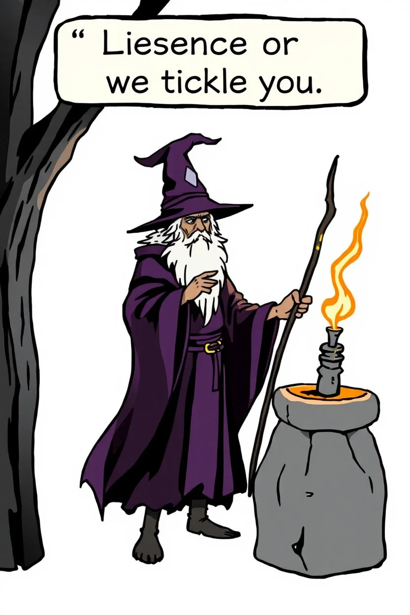 Wizard saying:"Lisence or we tickle you."