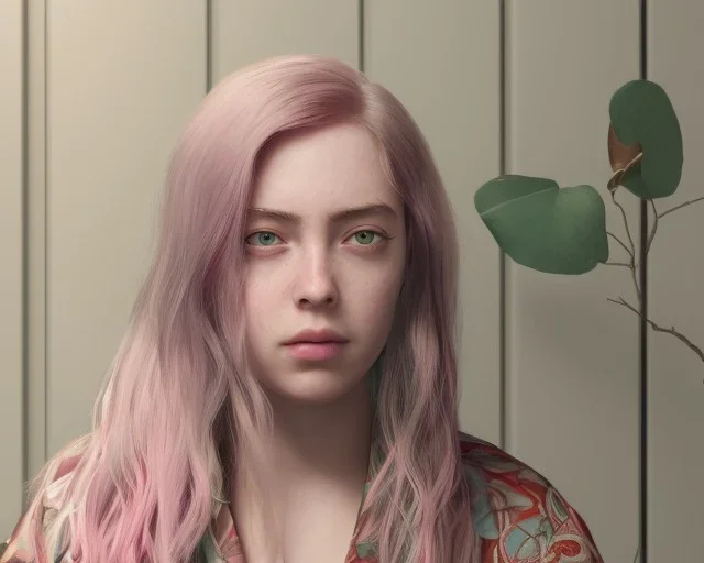 ying in the bathroom, photorealistic illustration, Billie Eilish