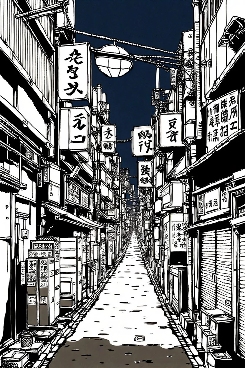 Tokyo alley, line arts, no people