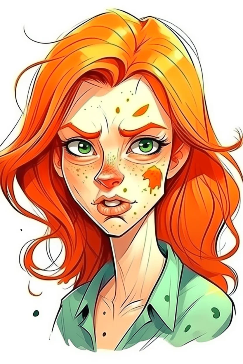 cartoon portrait of beautiful vicious redhead