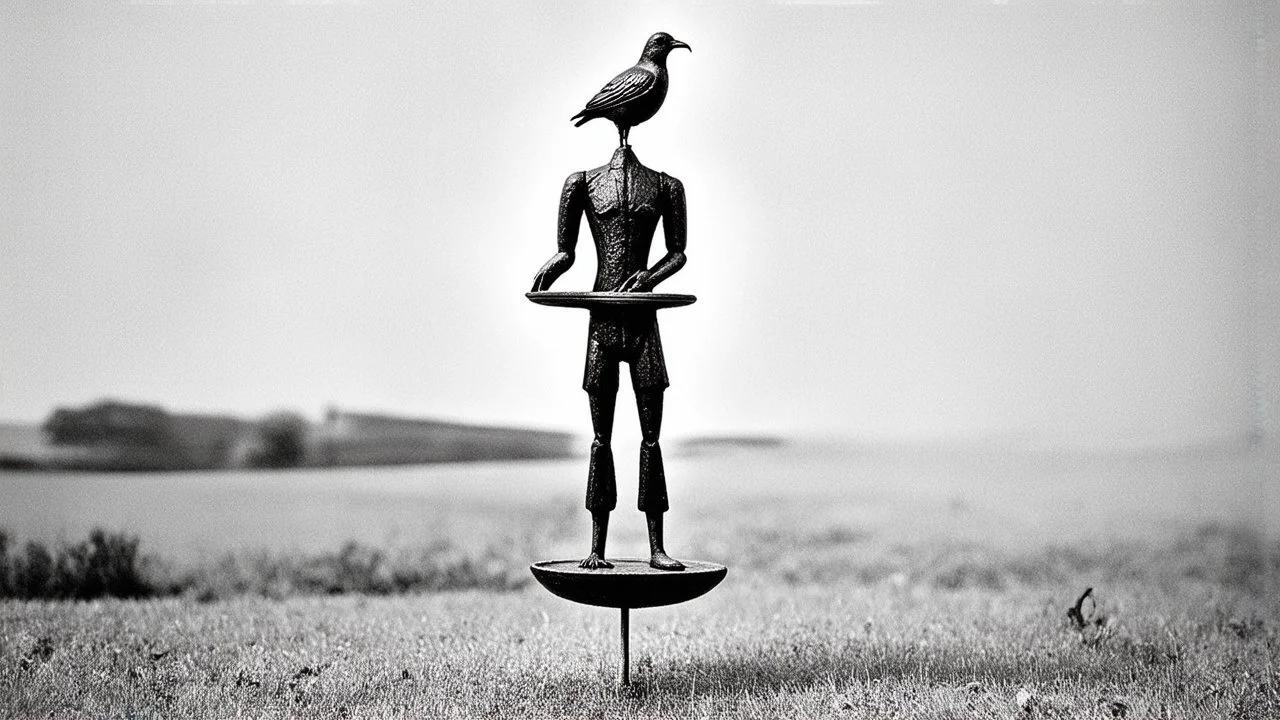 balance, man and bird, bizarre, surreal, art brut, outsider art, a black and white photo, pexels contest winner, 1940s, high quality photo,