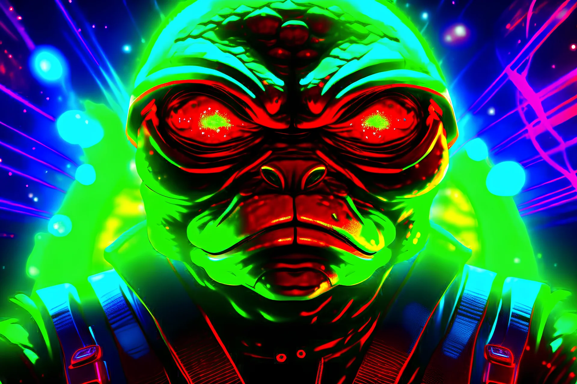 interplanetary cognitive espionage Good vs. evil fighting the bloodthirsty deep state global cabal of super villains. Pepe the frog royal amphibian humanoid king. blockbuster film still. scifi wifi dystopian futuristic fantasy horror mystery spy thrill ride non stop action. deep focus. technicolor. studio lighting