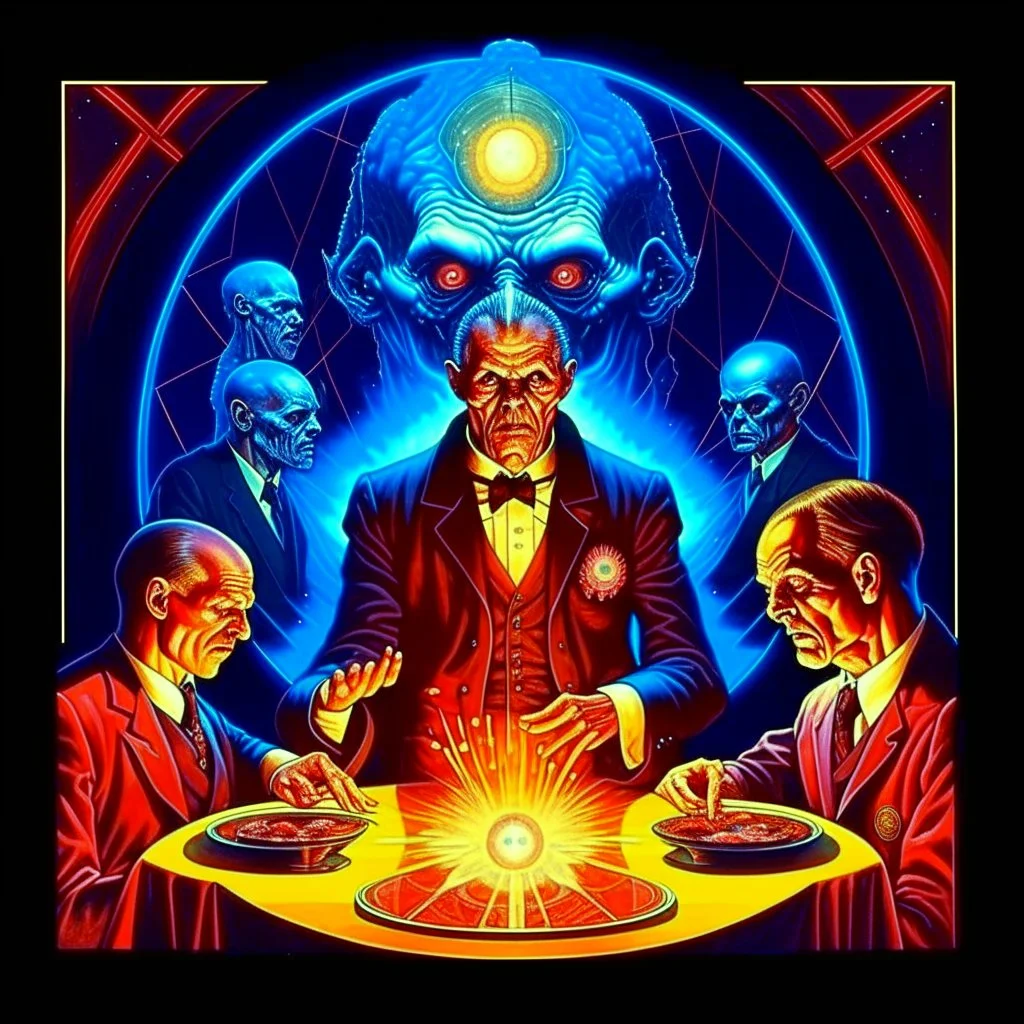cosmic horror, less than zero, seance conjuring Pazuzu, by Ray Johnson and Michael Whelan, acid wash mind-bending illustration; asymmetric, deconstructed, dark shines surrealism, sinister