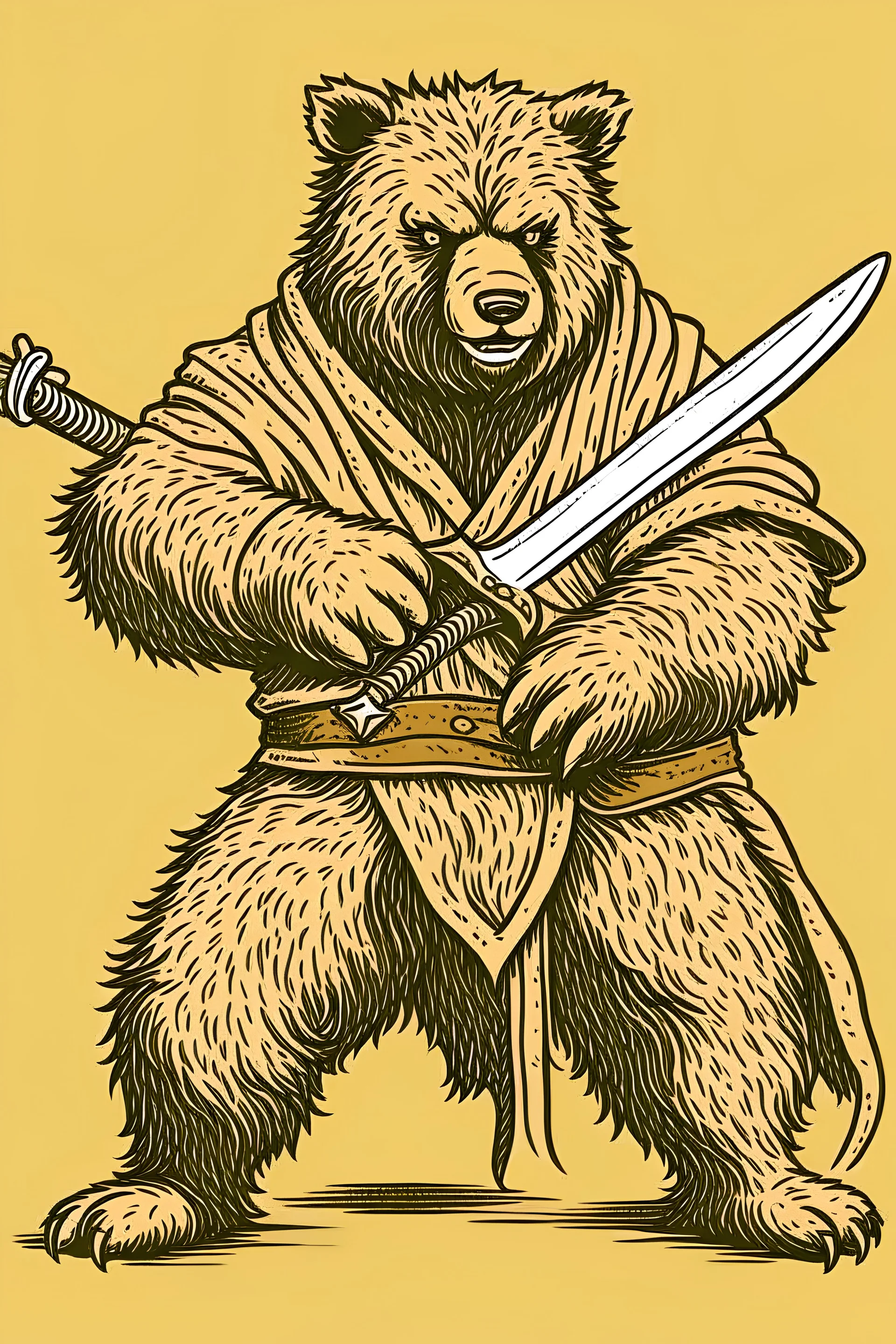 man holding a sword while changing into a bear