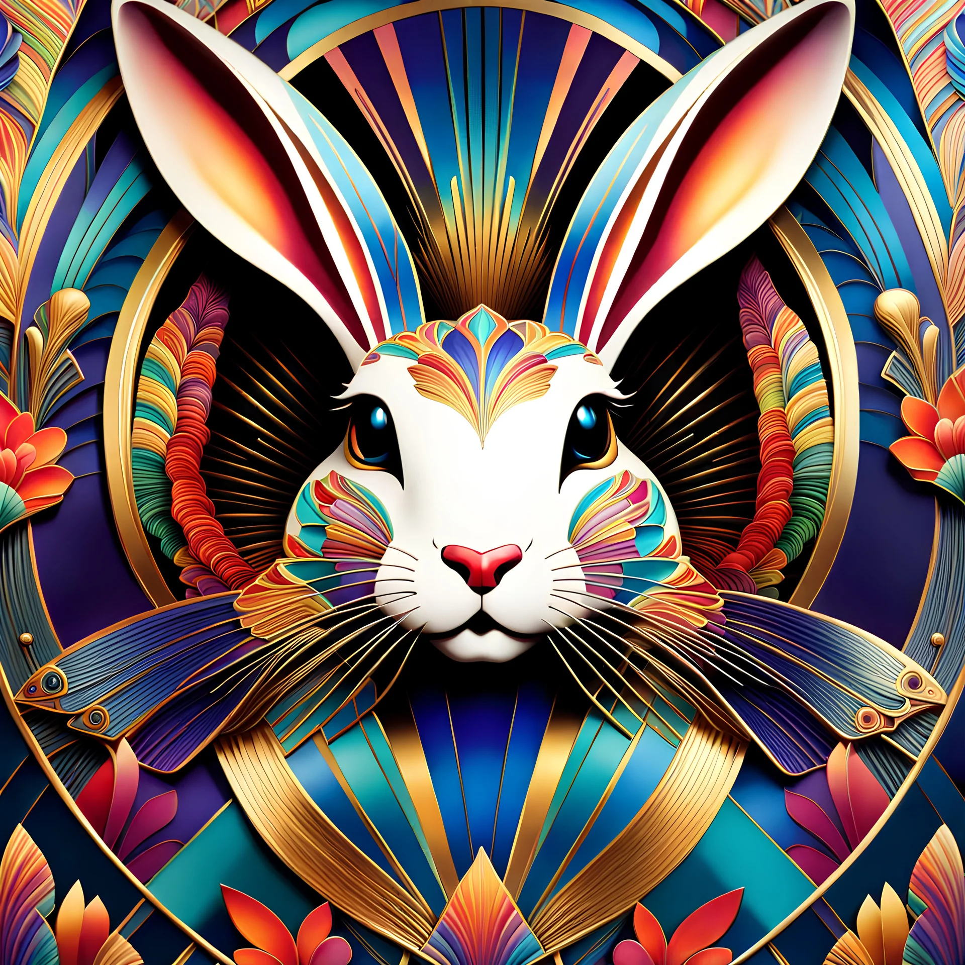 Beautiful rabit colorful art Deco, amazing artwork, hyper detailed, ultra maximalist quality, 12k