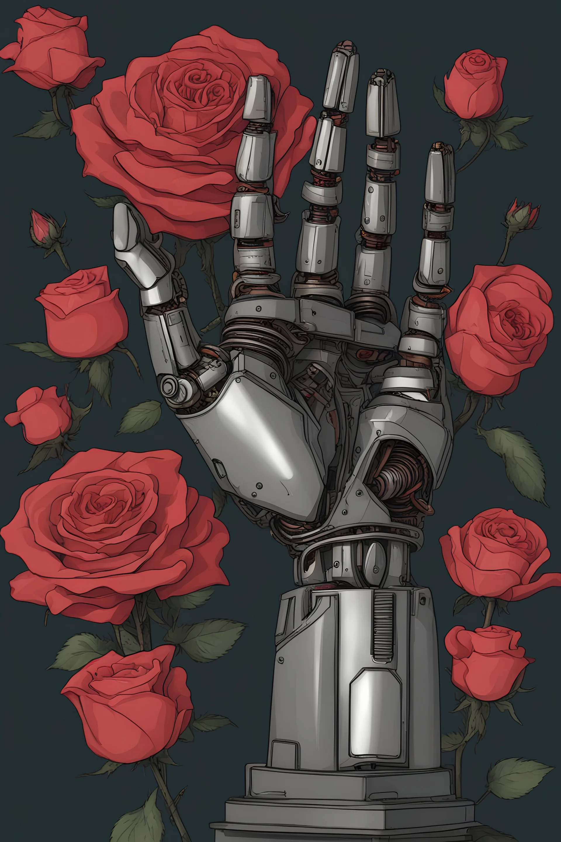 huge robot hand holding rose