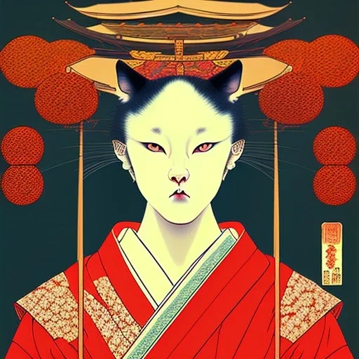 Ukiyo-e Style ,cats, with full details, full HD