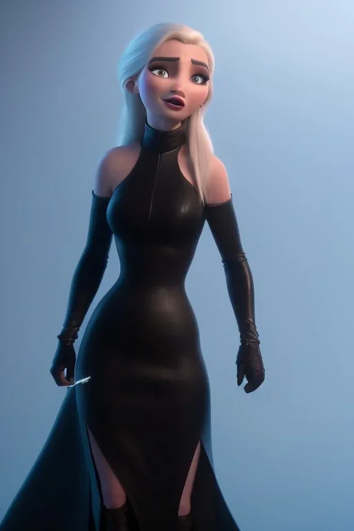 Mari Blanchard in a black leather gown, evil, femme fatale, villain, leather, busty, cleavage, angry, stern look. character design by cory loftis, fenghua zhong, ryohei hase, ismail inceoglu and ruan jia. unreal engine 5, artistic lighting, highly detailed, photorealistic, fantasy