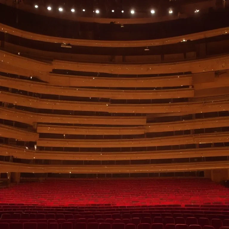 a single chair on stage under spotlight at a dark and empty symphony hall