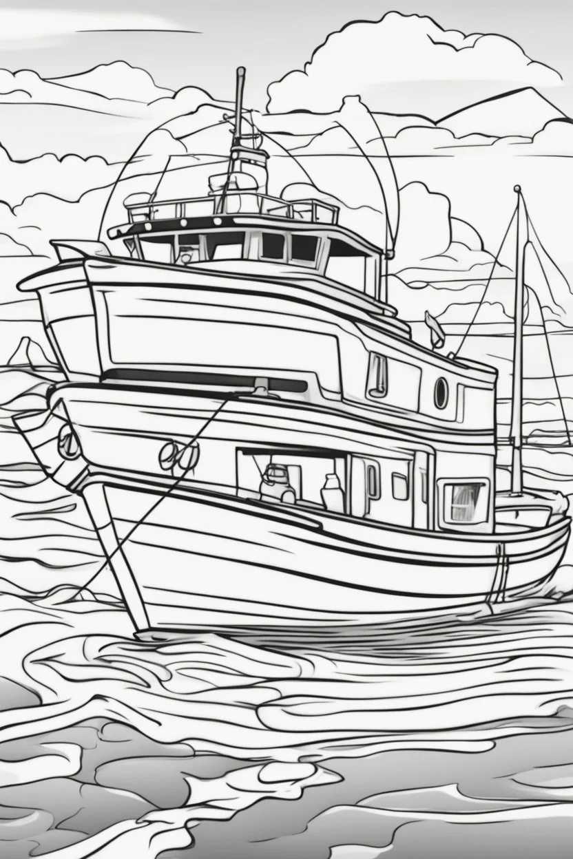 coloring page for kids, BOAT, thick outline, low details, no shading, no color